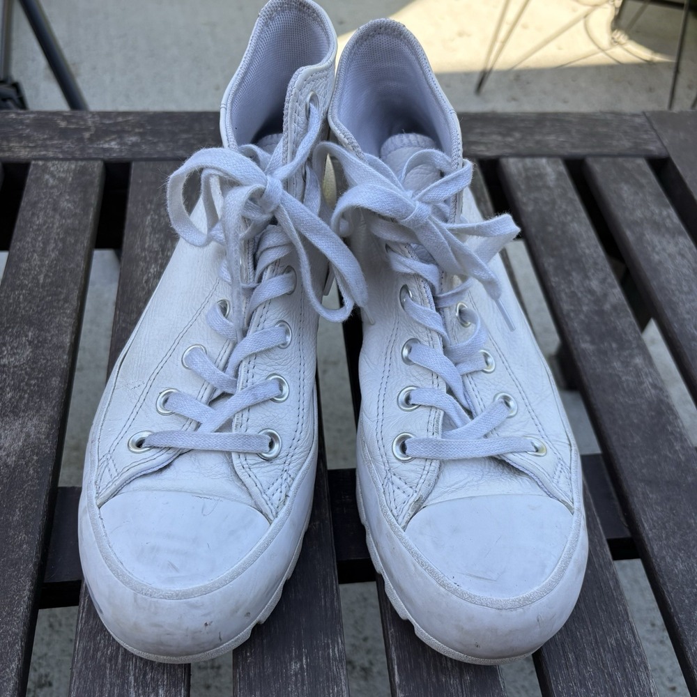 Converse Women 6.5 White Lugged High Top Sneakers Gorpcore Leather - Picture 4 of 13